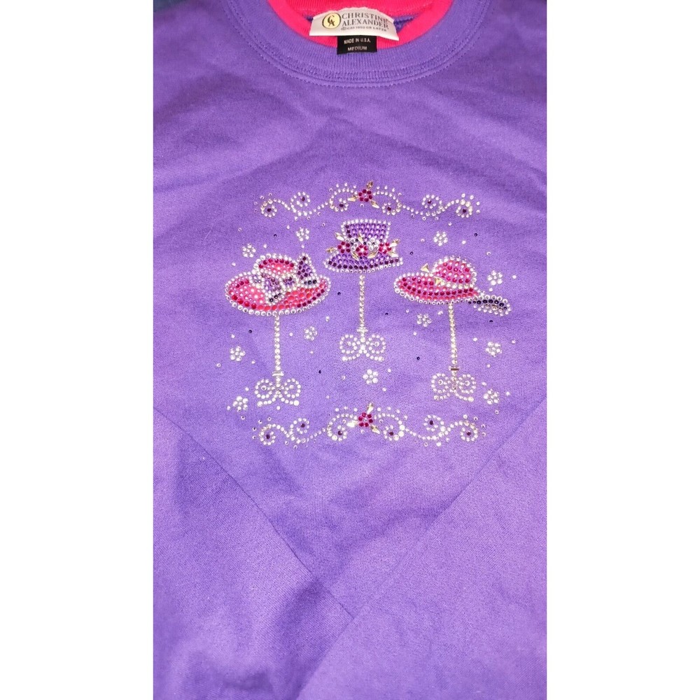 Vintage Christine Alexander Sweater Womens M Purple Red Hat Grannycore USA